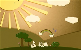 日、ウサギ、虹、アートデザイン HDの壁紙