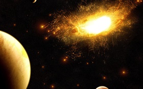 超新星爆発、飛行破片、スペース、惑星