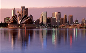 シドニー、市、夕暮れ、ビル、オーストラリア HDの壁紙