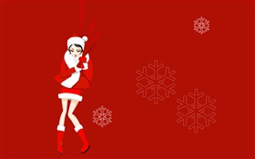 ベクタ画像、クリスマスの女の子、赤いドレス、スノーフレーク HDの壁紙