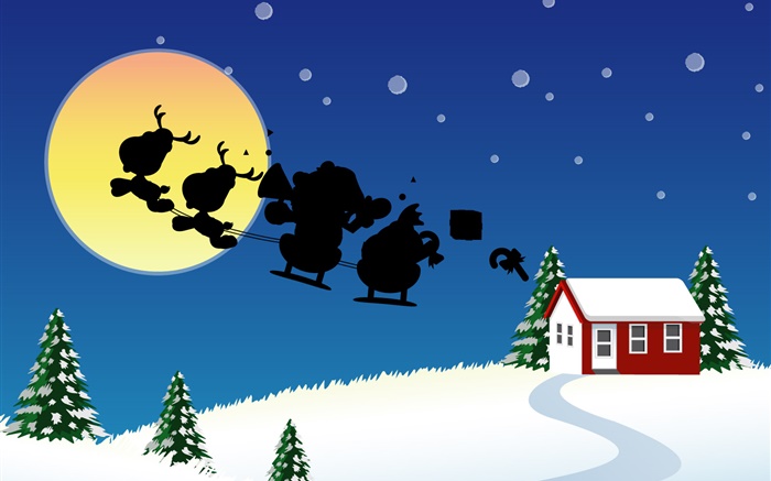 ベクタ画像、クリスマスをテーマにした、家、雪、ムーン 壁紙 ピクチャー