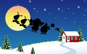 ベクタ画像、クリスマスをテーマにした、家、雪、ムーン