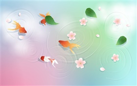 水、金魚、葉、花、ベクトルのデザイン HDの壁紙