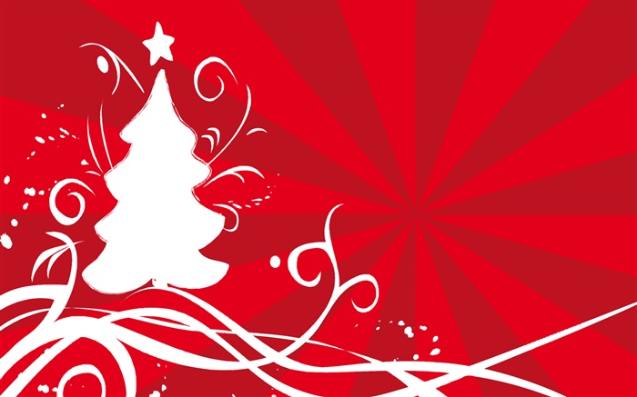 ホワイトクリスマスツリー、赤の背景、ベクトル 壁紙 ピクチャー