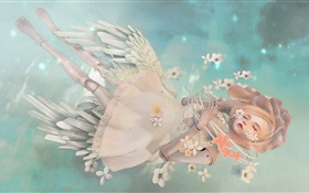 ファンタジー天使の少女、ブロンド、睡眠、花 HDの壁紙