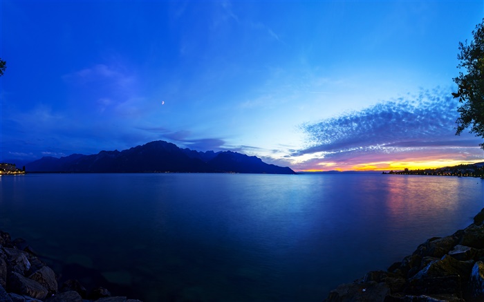 ジュネーブ湖、スイス、夕焼け、雲、美しい風景 壁紙 ピクチャー