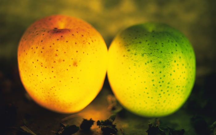 光果物、緑とオレンジのリンゴ 壁紙 ピクチャー