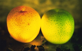 光果物、緑とオレンジのリンゴ HDの壁紙