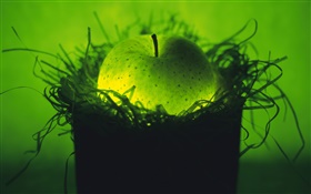 光果物、巣の中の緑のリンゴ