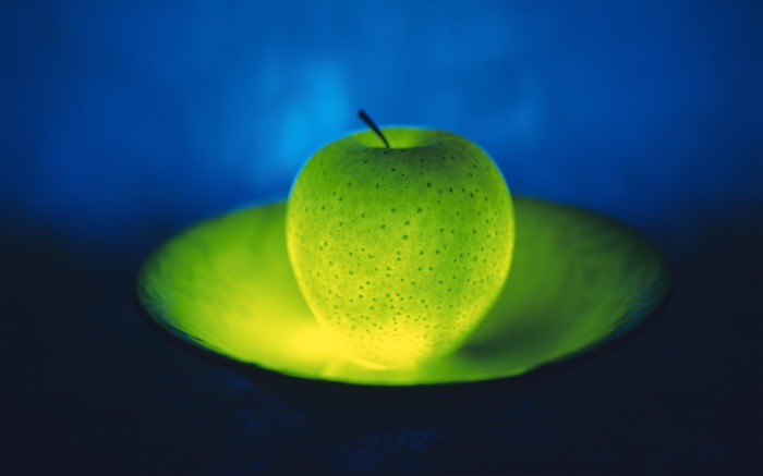 光フルーツ、プレート内の緑のリンゴ 壁紙 ピクチャー