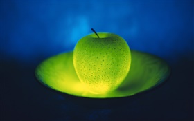 光フルーツ、プレート内の緑のリンゴ HDの壁紙