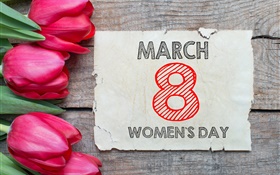 3月8日、女性の日、赤いチューリップの花 HDの壁紙