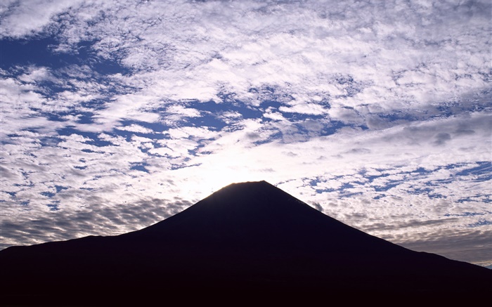 富士山、日本、シルエット、雲、夕暮れ 壁紙 ピクチャー