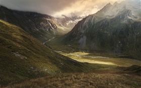 山、谷、川、雲、自然の風景 HDの壁紙
