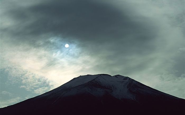 夜景富士山、月、雲、日本 壁紙 ピクチャー