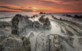 海、海岸、岩、夜明け HDの壁紙