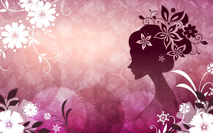 パープル、背景、美しいベクトル少女、花、 壁紙 ピクチャー