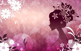 パープル、背景、美しいベクトル少女、花、 HDの壁紙