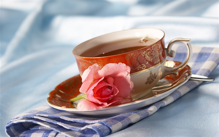 お茶、カップ、ドリンク、ピンクの花をバラ 壁紙 ピクチャー