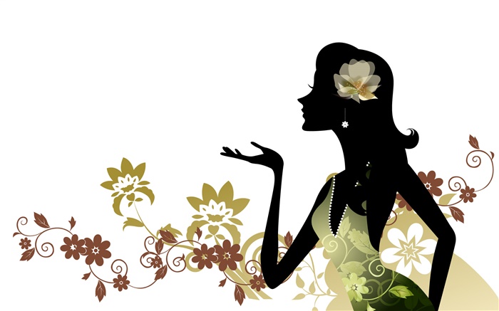 ベクトルの女の子、ファッション、花、白、背景 壁紙 ピクチャー