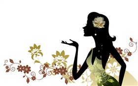 ベクトルの女の子、ファッション、花、白、背景 HDの壁紙