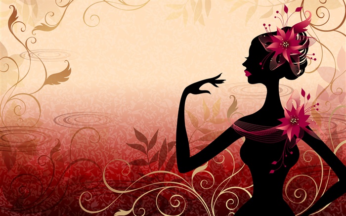 ベクトルの女の子、右のビュー、花、赤、背景 壁紙 ピクチャー