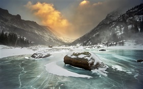 冬、雪、山、湖、自然の風景 HDの壁紙