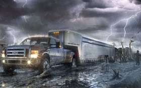 フォードトラック、雷、動物、創造的なデザイン HDの壁紙