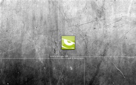 グリーンロゴ、灰色の背景、創造的なデザイン HDの壁紙