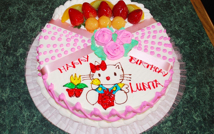 ハッピーバースデーケーキ、子猫をバラ 壁紙 ピクチャー