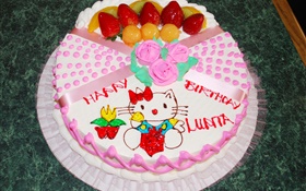 ハッピーバースデーケーキ、子猫をバラ HDの壁紙