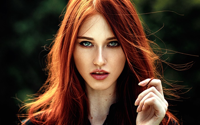 素敵な赤い髪の少女、青い目 壁紙 ピクチャー