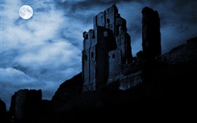 夜、月、遺跡、要塞、雲