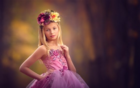 紫のドレス少女、花輪、子 HDの壁紙