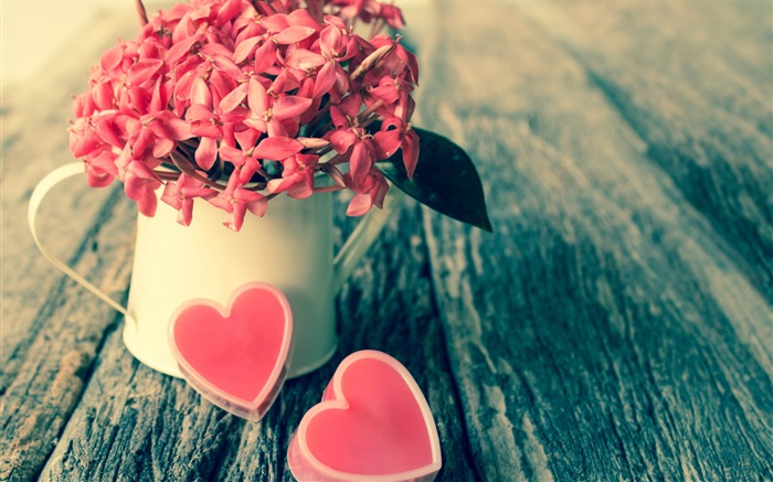 赤い花、花束、キャンディ、愛の心、バレンタインデー 壁紙 ピクチャー