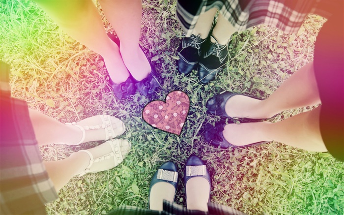 学校の女の子、足、愛の心 壁紙 ピクチャー