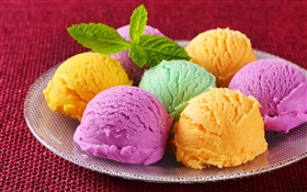 甘い食べ物、アイスクリームボール、デザート、カラフルな色