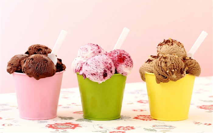 アイスクリーム、チョコレート、ラズベリー、デザート三種類 壁紙 ピクチャー