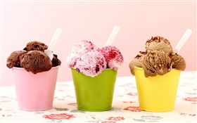 アイスクリーム、チョコレート、ラズベリー、デザート三種類 HDの壁紙