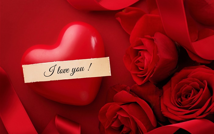バレンタインデーは、私はあなたが、心、赤い花バラ大好き 壁紙 ピクチャー