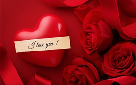 バレンタインデーは、私はあなたが、心、赤い花バラ大好き HDの壁紙