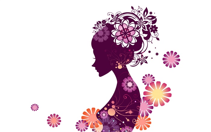 ベクトル若い女の子、花、白、背景 壁紙 ピクチャー