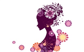 ベクトル若い女の子、花、白、背景 HDの壁紙