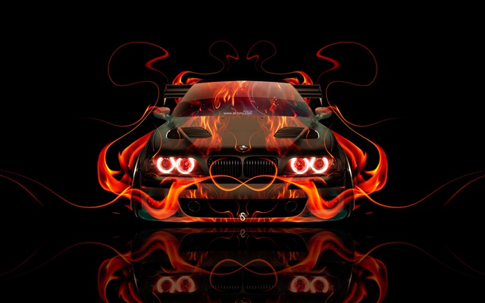 BMWオレンジ火災、車のフロントビュー、創造的なデザイン 壁紙 ピクチャー