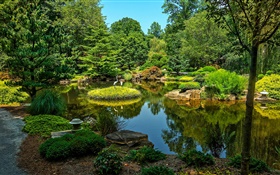 ギブス園、アメリカ、池、木、草 HDの壁紙