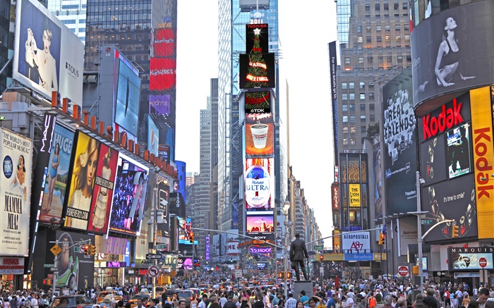 ニューヨーク、タイムズスクエア、高層ビル、通り、人々 壁紙 ピクチャー