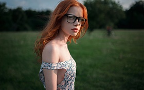 赤い髪の少女、メガネ HDの壁紙