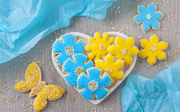 クッキー、花、蝶、愛の心、ビーズ 壁紙 ピクチャー