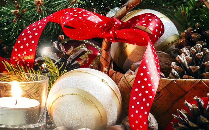 クリスマス、バスケット、キャンドル、装飾、ナット、ボール 壁紙 ピクチャー