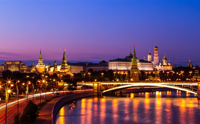 クレムリン、ロシア、モスクワ、夜市、川、ライト 壁紙 ピクチャー